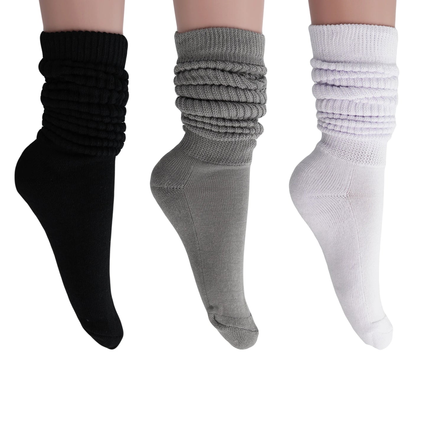 Slouchy Scrunch Cotton Slouch Socks for Women 80s Style 3 Pairs Shoe Size 5 to 10
