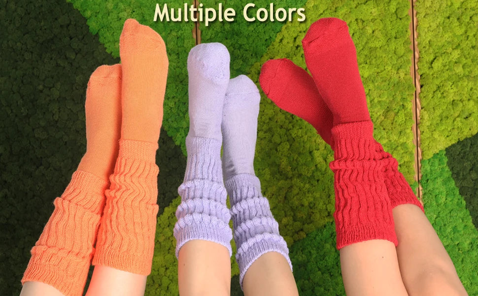 Slouchy Scrunch Cotton Slouch Socks for Women 80s Style 3 Pairs Shoe Size 5 to 10