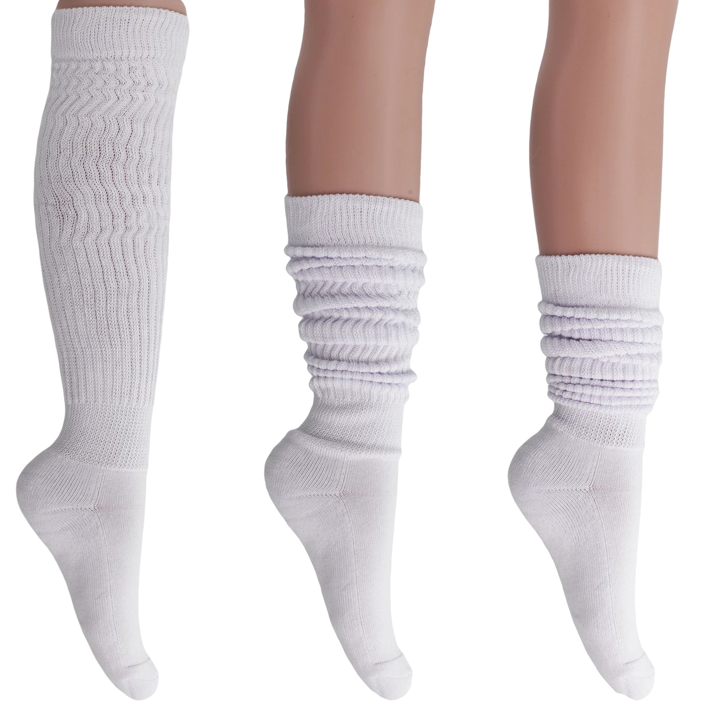 Slouchy Scrunch Cotton Slouch Socks for Women 80s Style 3 Pairs Shoe Size 5 to 10