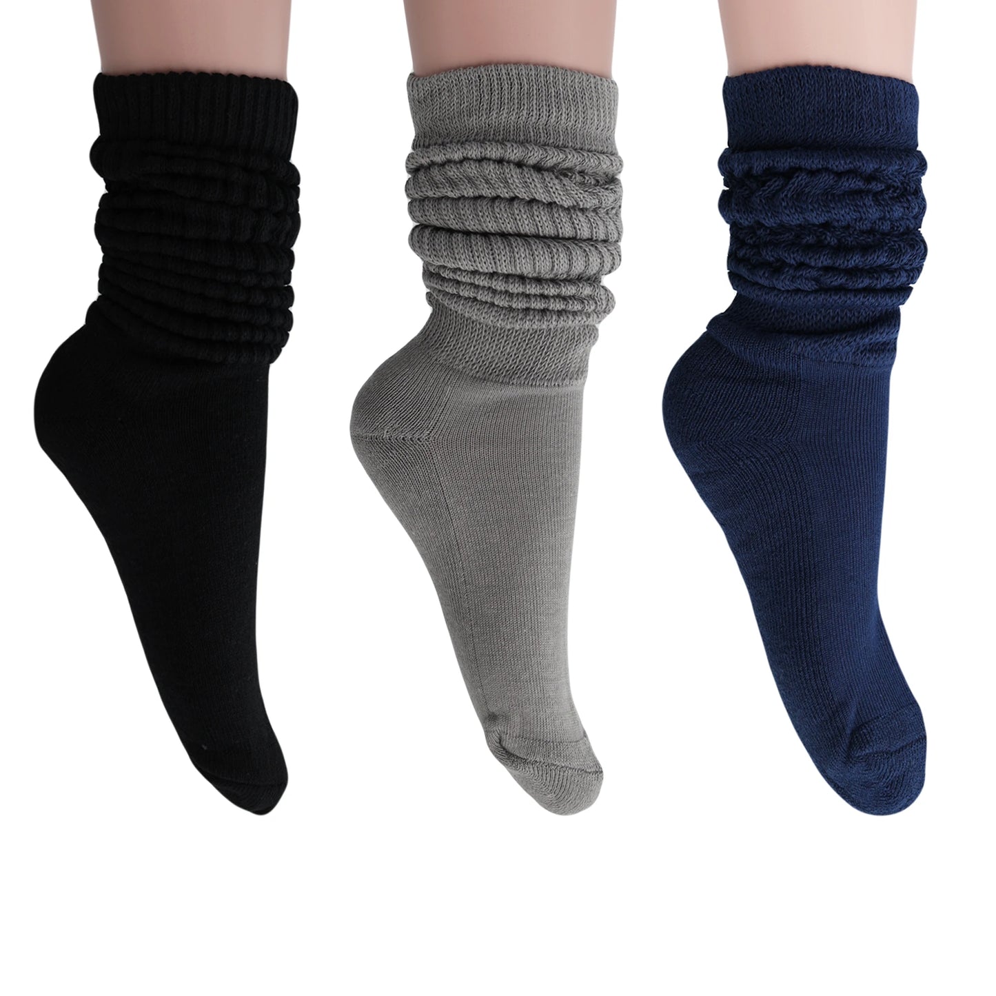 Slouchy Scrunch Cotton Slouch Socks for Women 80s Style 3 Pairs Shoe Size 5 to 10
