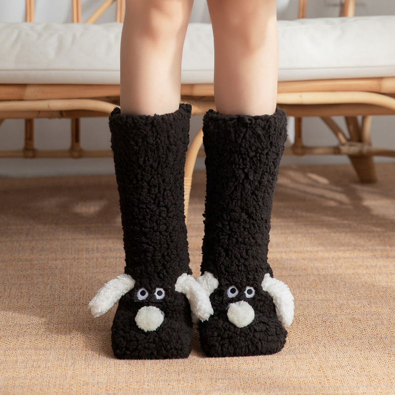 Cute Cartoon Dog Floor Socks Winter Warm Non-slip Plush Socks For Wamen Brief Boxers