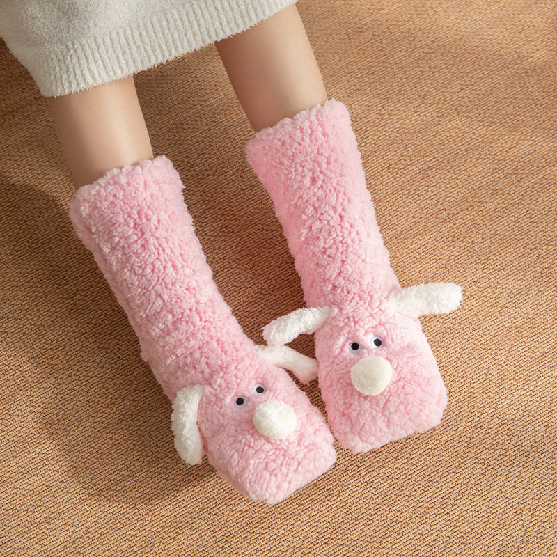 Cute Cartoon Dog Floor Socks Winter Warm Non-slip Plush Socks For Wamen Brief Boxers