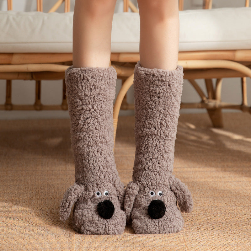 Cute Cartoon Dog Floor Socks Winter Warm Non-slip Plush Socks For Wamen Brief Boxers