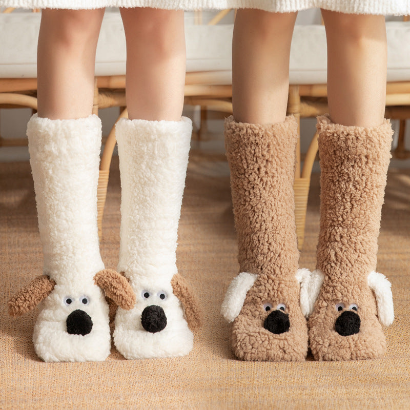Cute Cartoon Dog Floor Socks Winter Warm Non-slip Plush Socks For Wamen Brief Boxers
