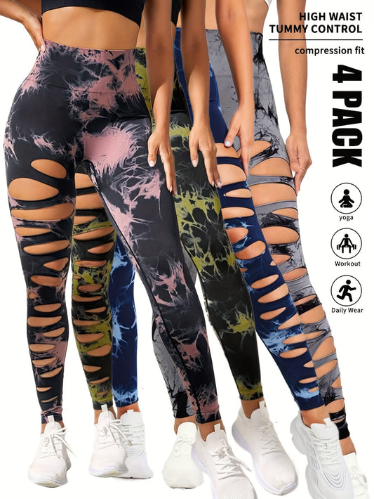 4 Pack Tie-dye Workout Leggings For Women HighWaist Seamless Scrunch Butt Lifting Gym Yoga Pants Elastic Pants Brief Boxers