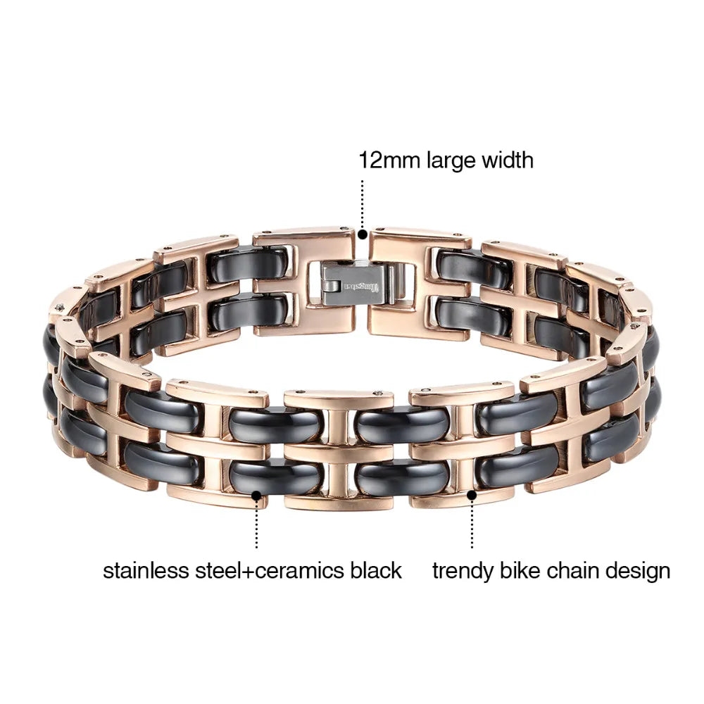 BONISKISS Fashion Charm Magnetic Bracelet Male Black Ceramic Energy Stainless Steel Bracelets Hand Chain Hologram Bracelets 2021