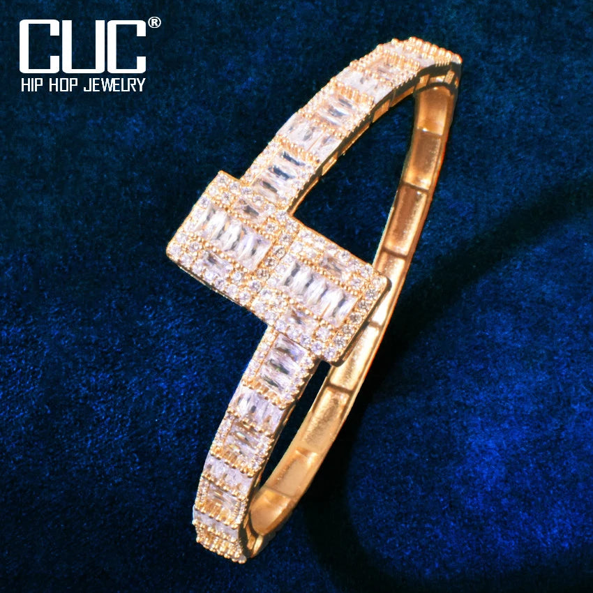 CUC Iced Out Zirconia Cuffs Bangle For Women Gold Color Plated Hip Hop Rock Rapper Jewelry Gift 7inch 8inch