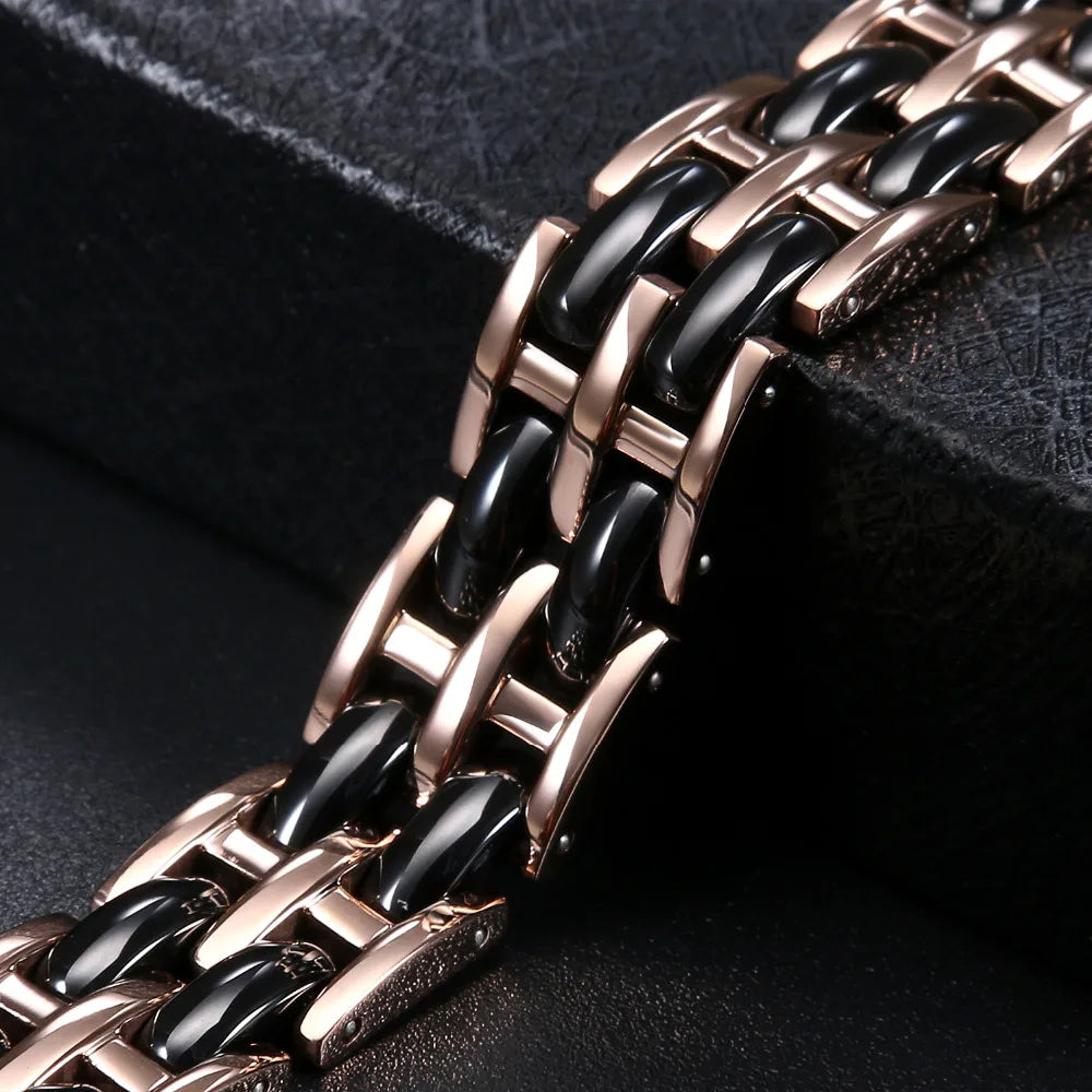 BONISKISS Fashion Charm Magnetic Bracelet Male Black Ceramic Energy Stainless Steel Bracelets Hand Chain Hologram Bracelets 2021