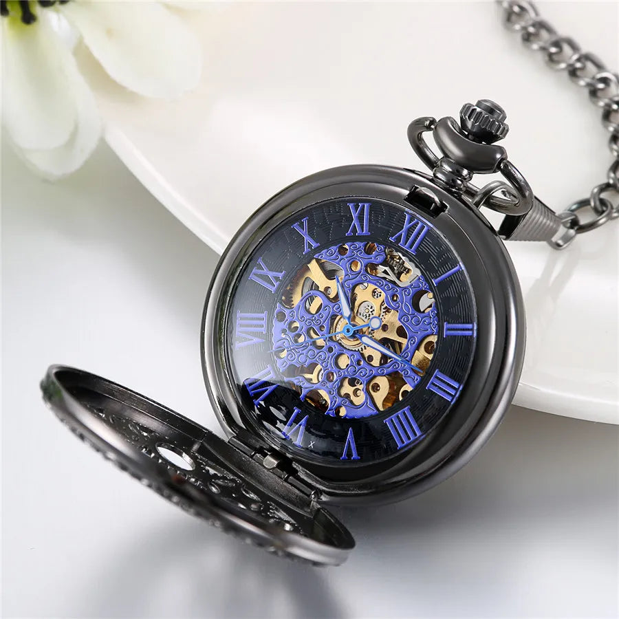 Lancardo Men/Father Watch Steampunk Classic Elegant Hand Wind Vintage Unique Retro Pendant Classic Steel Mechanical Pocket Watch