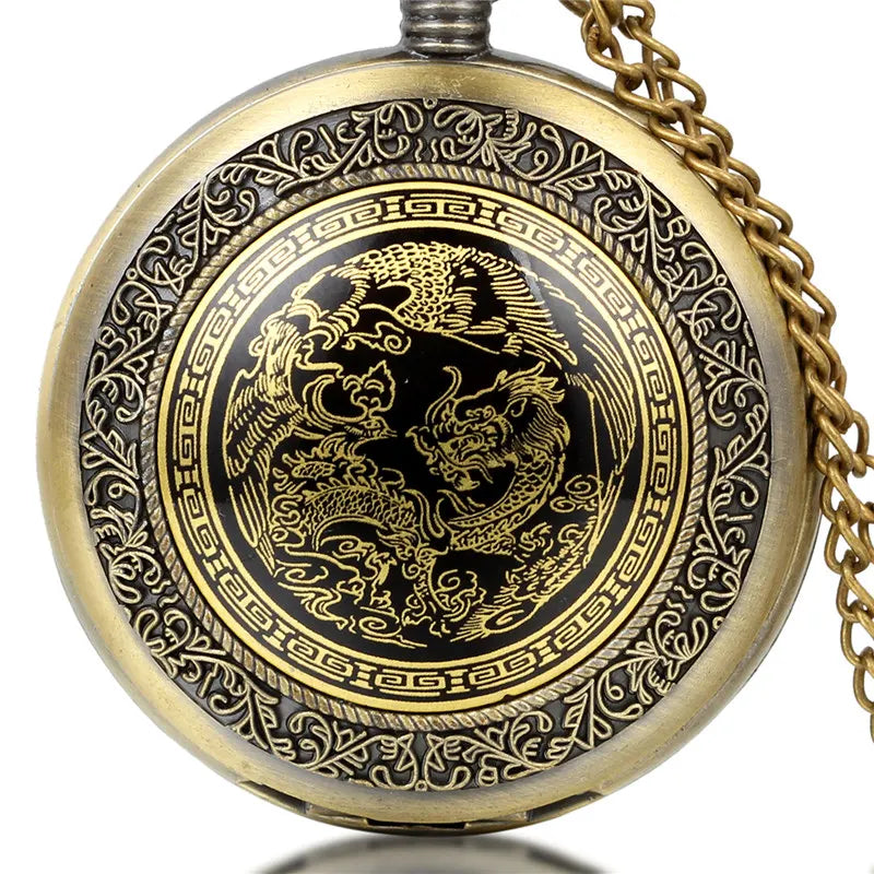 Lancardo New Bronze Angling Quartz Antique Dragon Pocket Watch For Men And Women Necklace Free Chain Gifts Analog Watches Gifts