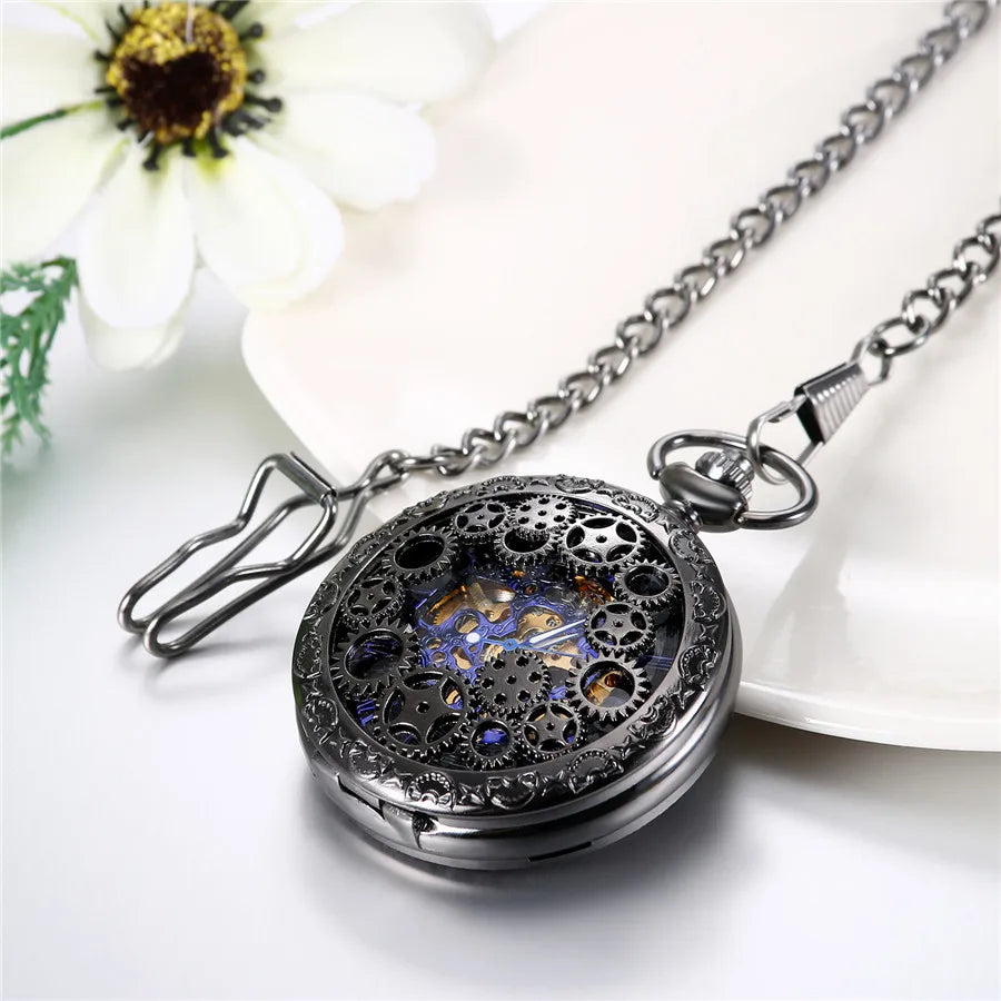 Lancardo Men/Father Watch Steampunk Classic Elegant Hand Wind Vintage Unique Retro Pendant Classic Steel Mechanical Pocket Watch