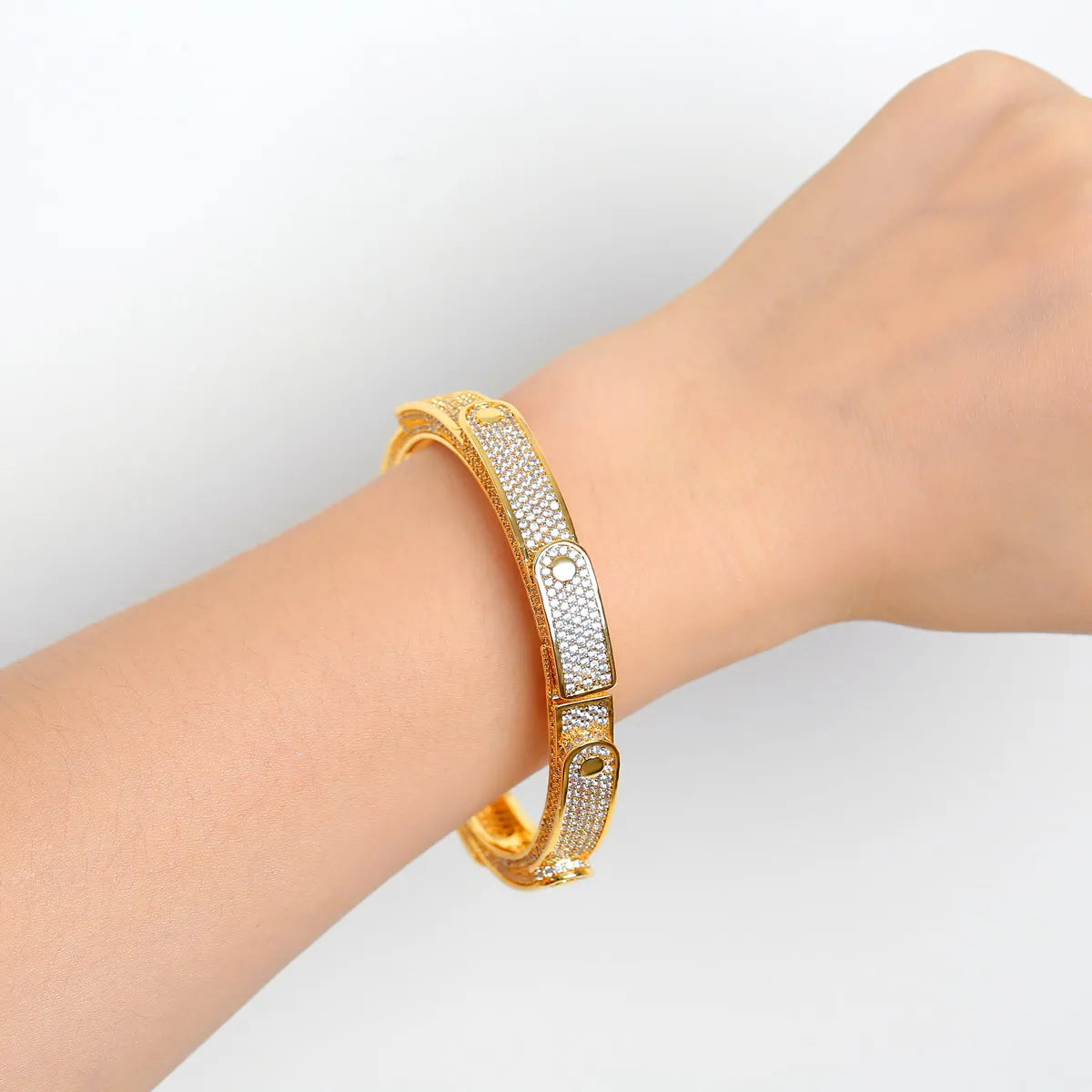 Bubble Letter Iced Irregular Multilateral Figure Bangle Real Gold Color Women Bracelet Hip Hop Jewelry