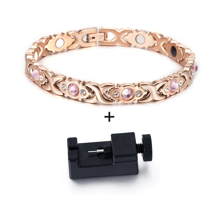 Vinterly Magnetic Bracelet Women Chain Crystal Gold-color Stainless Steel Bracelet Women Cross Health Energy Bracelets for Women