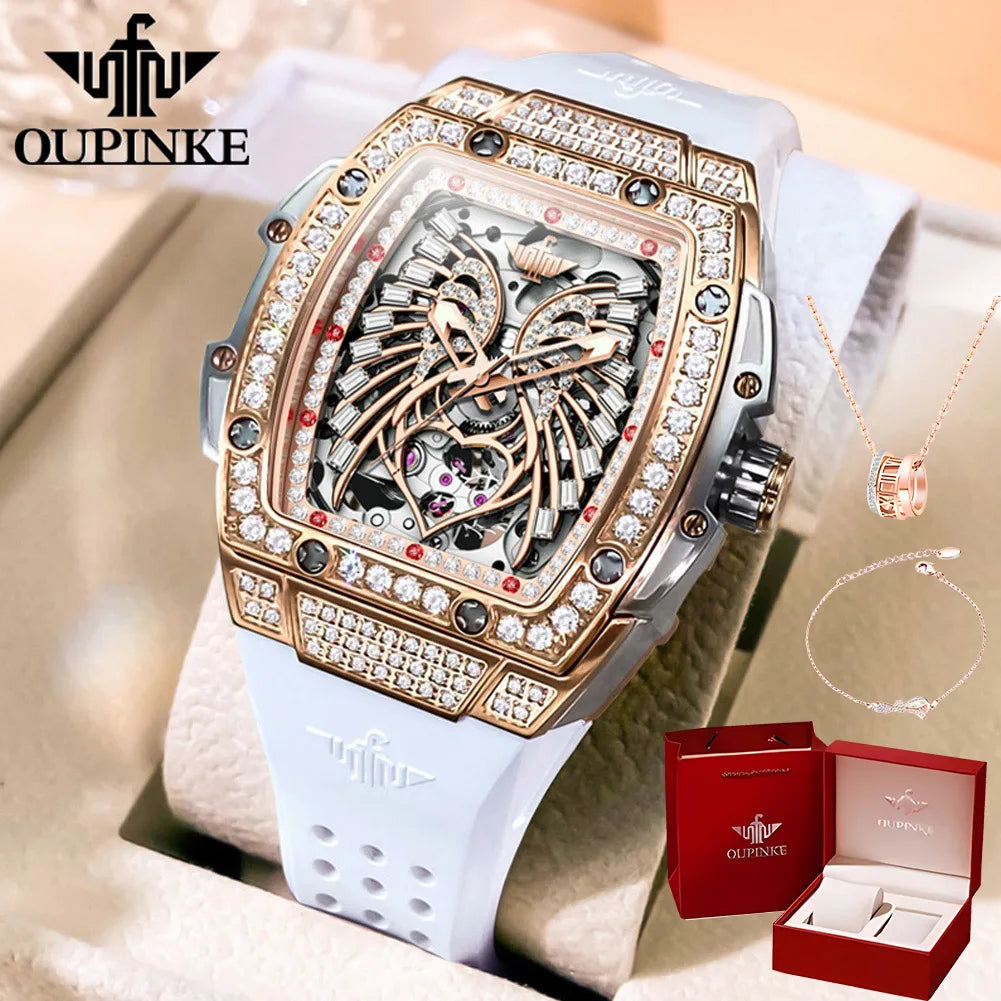 OUPINKE 3225 Top Brand Skeleton Mechanical Watch For Women Diamond Luxury Deep Waterproof Wristwatch Big Dial Fashion Watches Brief Boxers