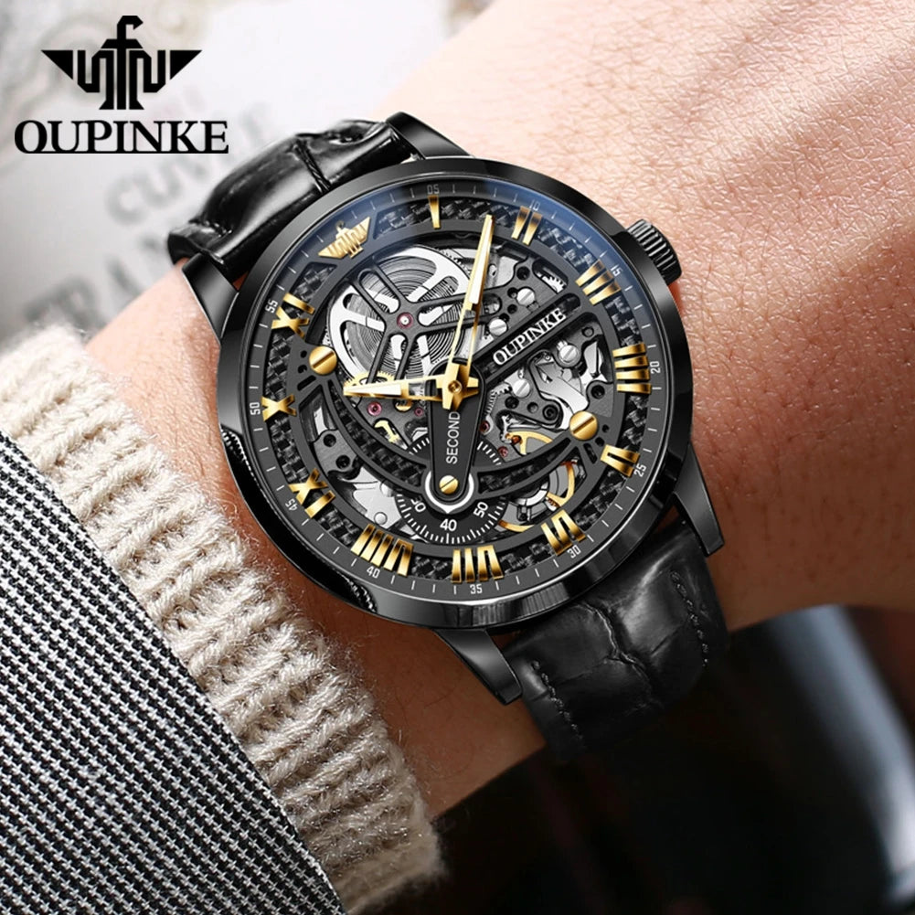 OUPINKE 3173 Top Brand Mechanical Watch For Men Hollow Deep Waterproof Automatic Wristwatch Roman Scale Original Man Watches Brief Boxers