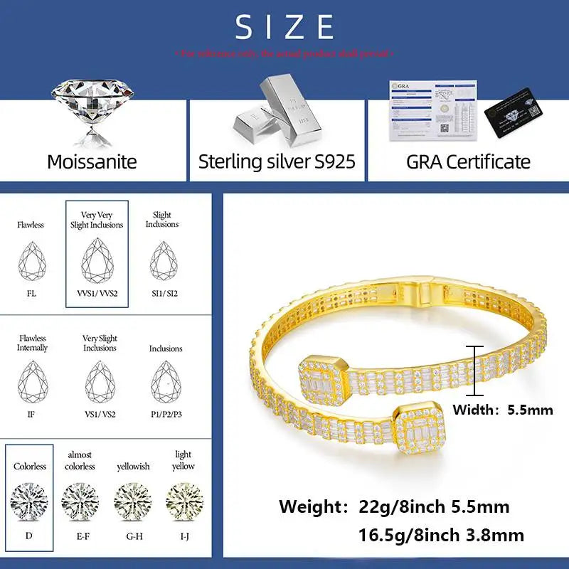 Luxury Iced Out Baguettes Moissanite Bracelets Bangles for Women Men Silver 925 Hip Hop Fine Jewelry Christmas Gifts Brief Boxers