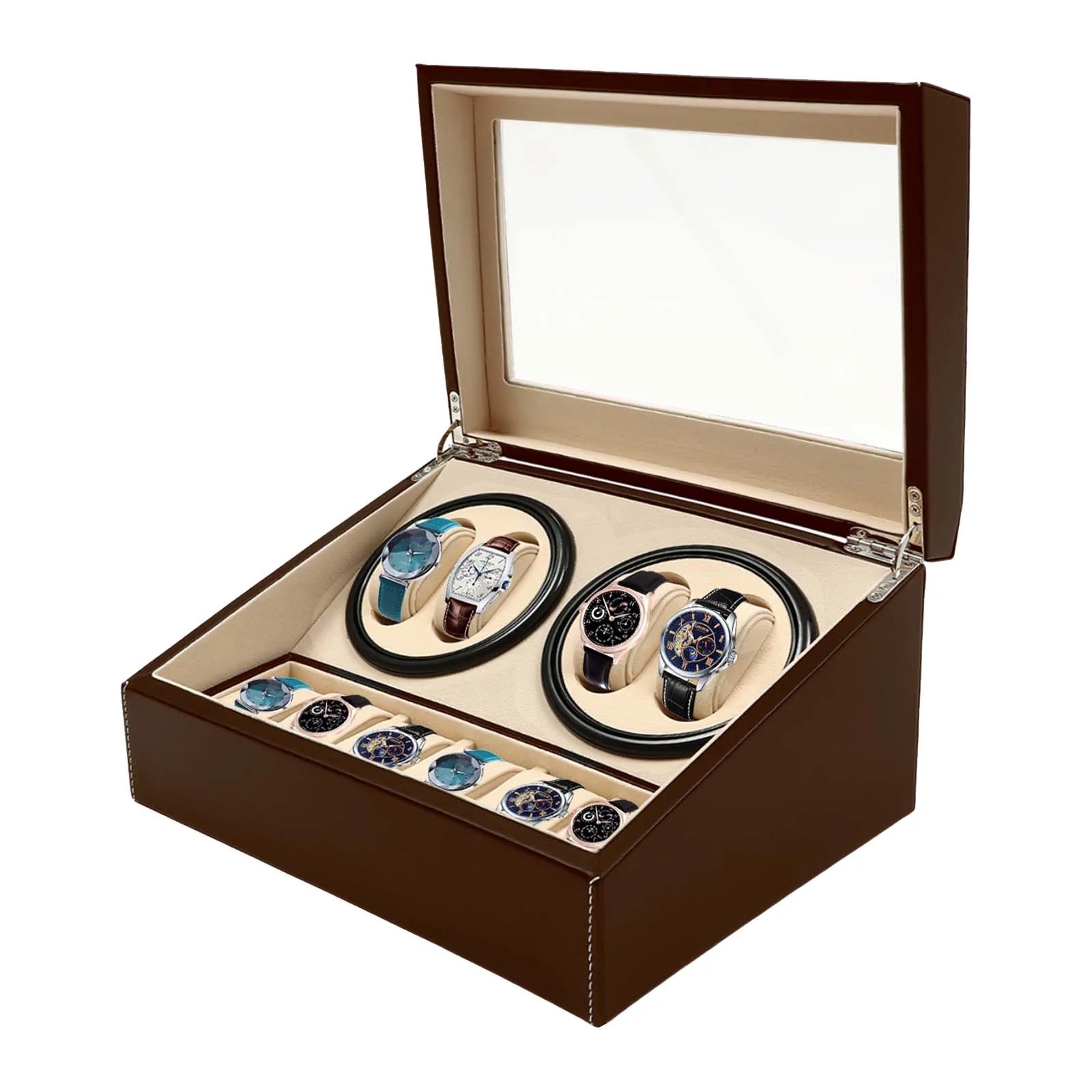 4+6 Watch Winder Automatic Watches Shaker PU Leather Mechanical Watch Box Watch Jewelry Display Box Brief Boxers