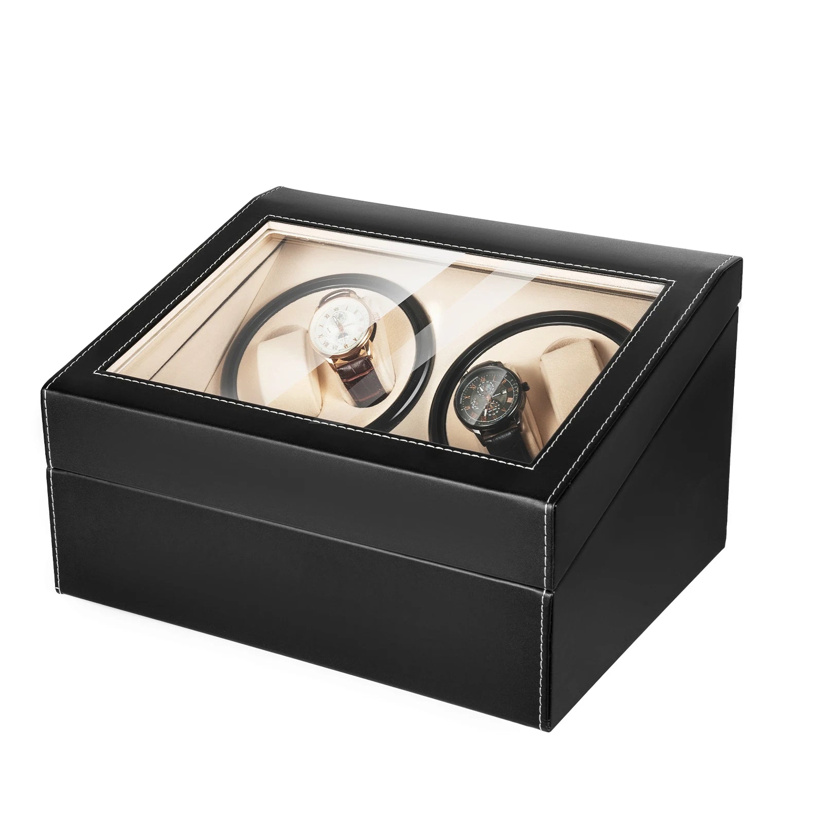 Automatic Watch Winder Display Box, 4+6 Automatic Rotation Leather Wood Watch Winder Collector Display Box Watch Case Gift Black Brief Boxers