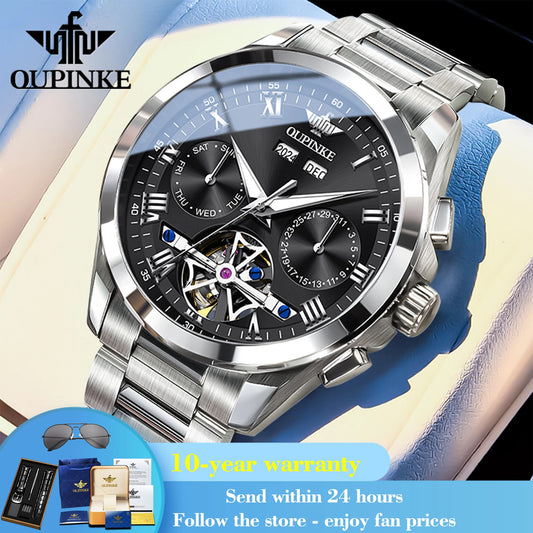 OUPINKE 3281 Deep Waterproof Hollow Skeleton Man Mechanical Watch Roman Scale Auto Date Watch For Men Original Dress Wristwatch Brief Boxers