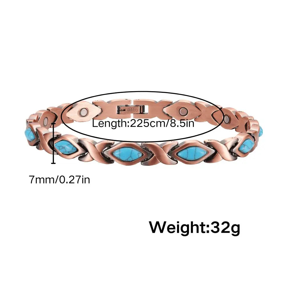 Copper Magnetic bracelet Classic turquoise inlaid bracelet Fashion women's bracelet adjustable, perfect birthday gift