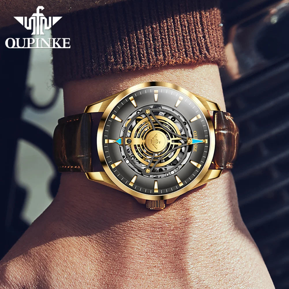 OUPINKE 3206 Top Brand Mechanical Dress Watch For Men Luxury Fashion Waterproof Wristwatch Hollow Business Automatic Man Watches Brief Boxers