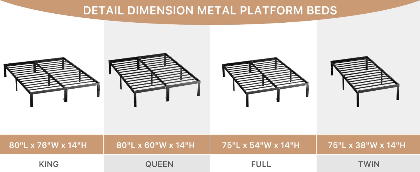 Bed Frame Twin Size Metal Platform Mattress Foundation with Steel Slat Support No Box Spring Needed Storage Space Under Easy