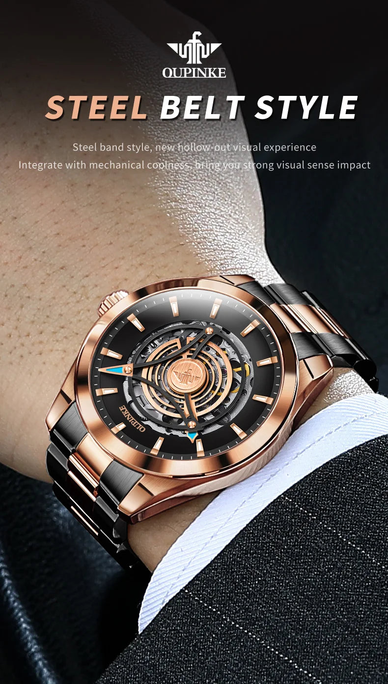 OUPINKE 3206 Top Brand Mechanical Dress Watch For Men Luxury Fashion Waterproof Wristwatch Hollow Business Automatic Man Watches Brief Boxers