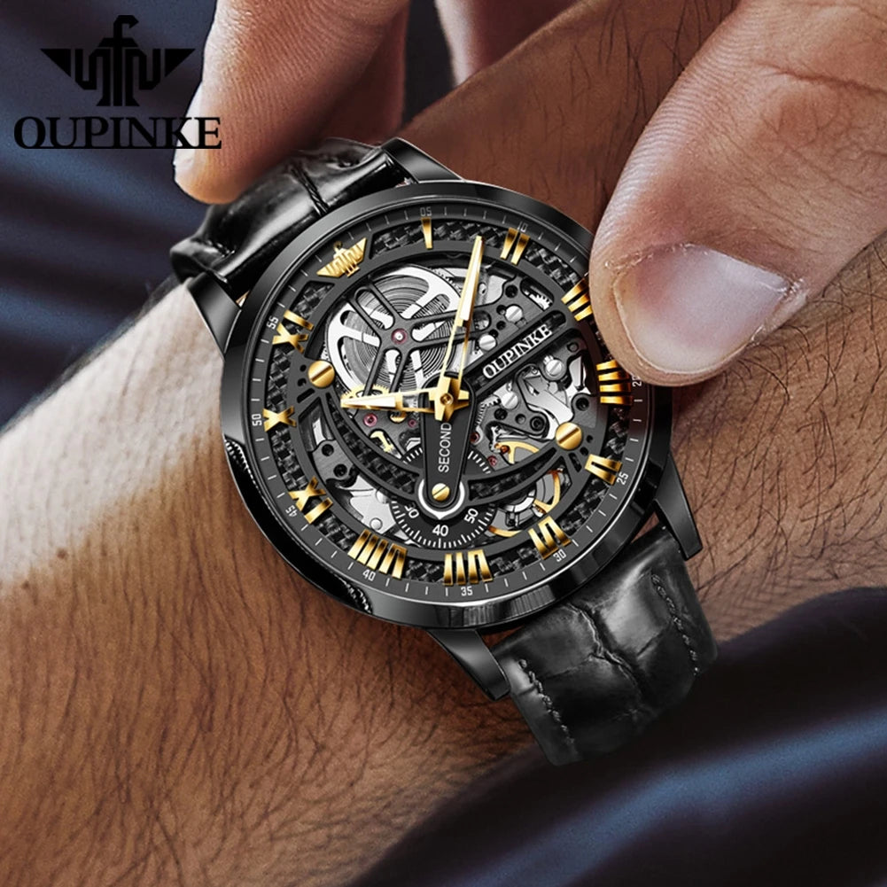 OUPINKE 3173 Top Brand Mechanical Watch For Men Hollow Deep Waterproof Automatic Wristwatch Roman Scale Original Man Watches Brief Boxers