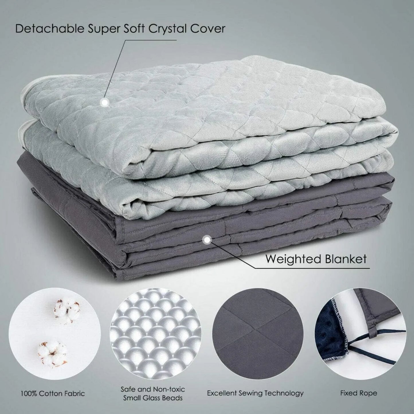 Adult Weighted Blanket & Removable Cover| 15 lbs, 48"x 72" | for Individual Between 140-190 lbs, Premium