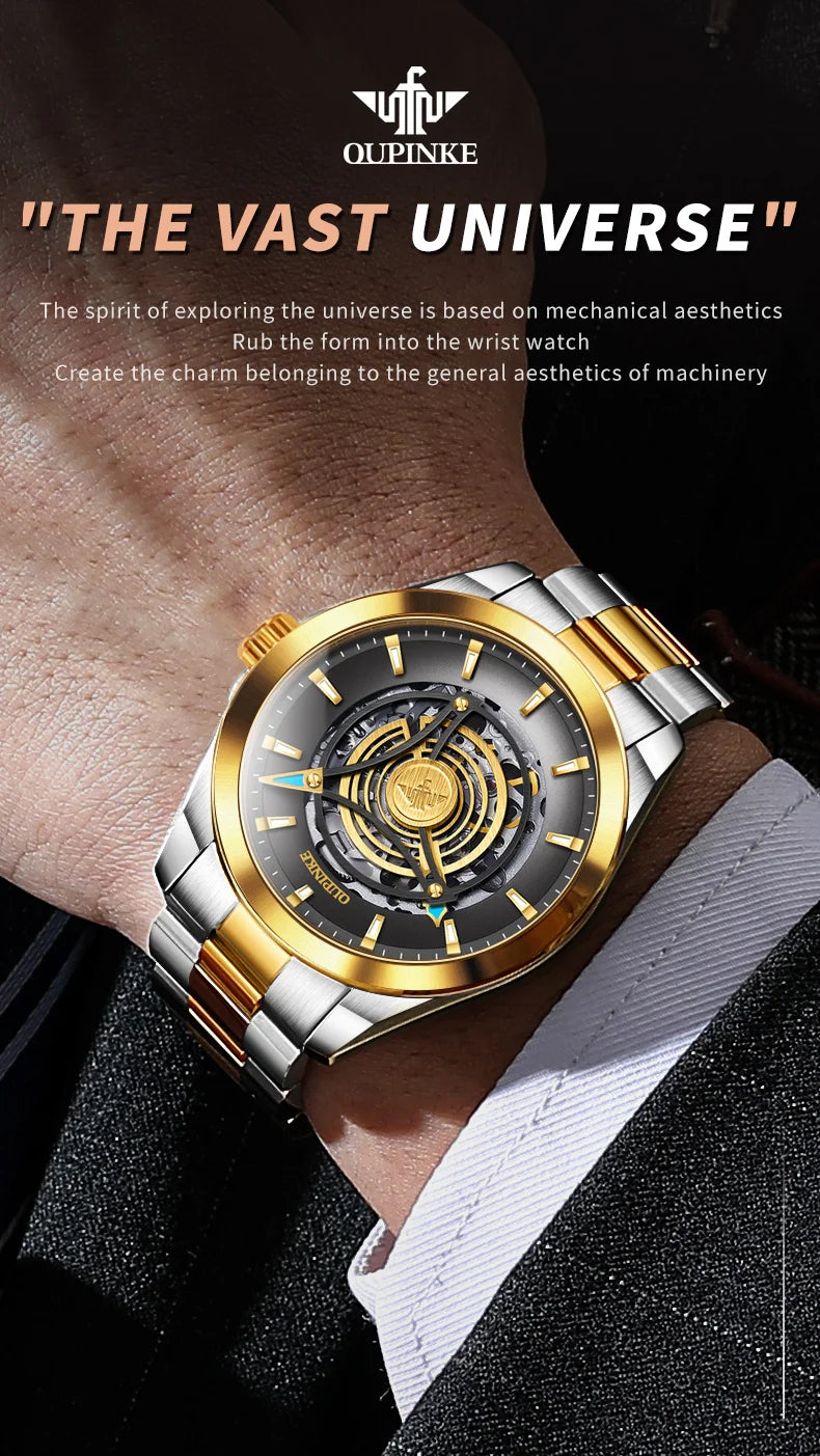 OUPINKE 3206 Top Brand Hollow Mechanical Watch For Men Synthetic Sapphire Mirror Waterproof Wristwatch Luxury Business Watches Brief Boxers