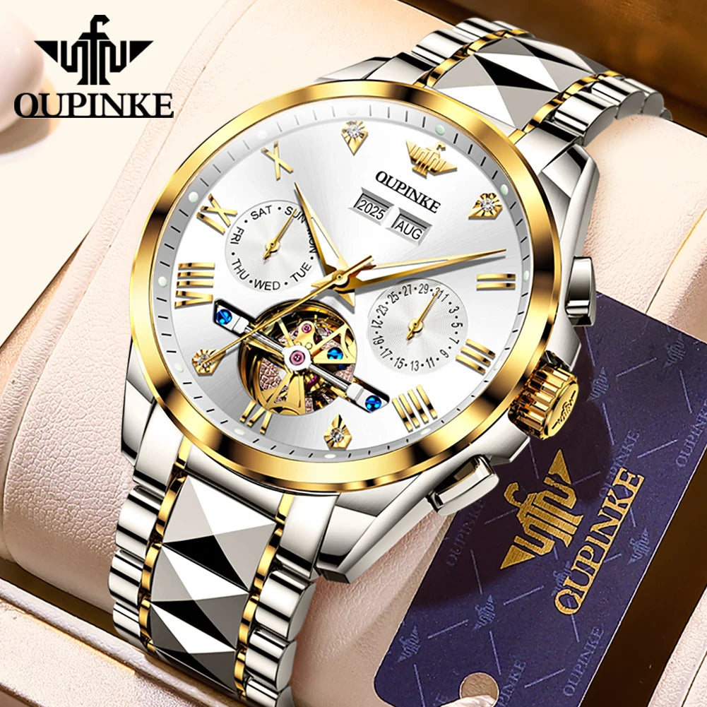 OUPINKE 3240 New Version Automatic Mechanical Watch For Men 44mm Big Dial Deep Waterproof Man Wristwatch Luxury Hollow Watches Brief Boxers