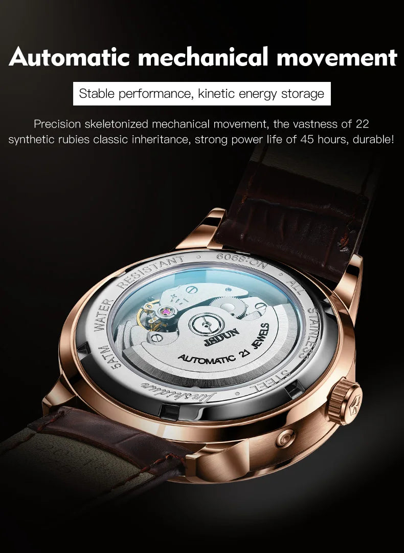 JSDUN 8909 Top Brand Mechanical Watch For Men 24 Hours Display Original Wristwatch Moon Phase Waterproof Classic Man Watches Brief Boxers