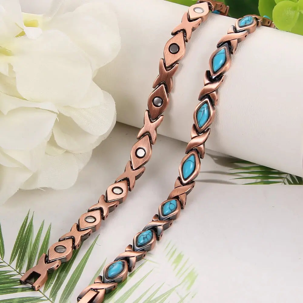 Copper Magnetic bracelet Classic turquoise inlaid bracelet Fashion women's bracelet adjustable, perfect birthday gift