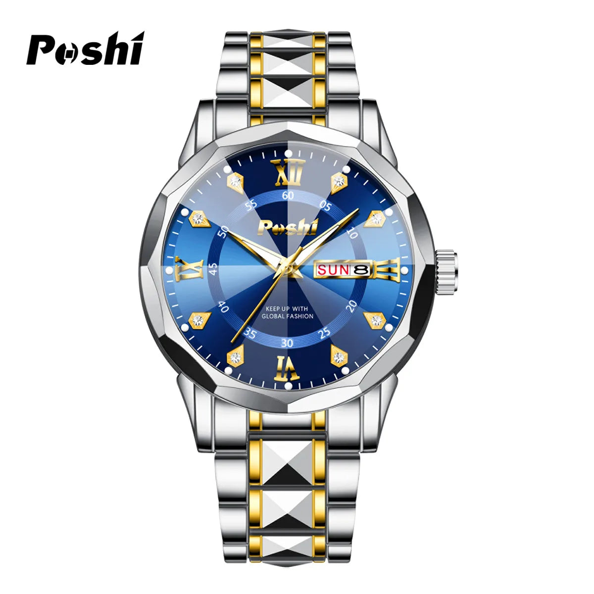 POSHI Men's Watch Date Week Fashion Watch Men Original Waterproof Non-mechanical Luminous Dual Calendar Quartz Wristwatch Brief Boxers