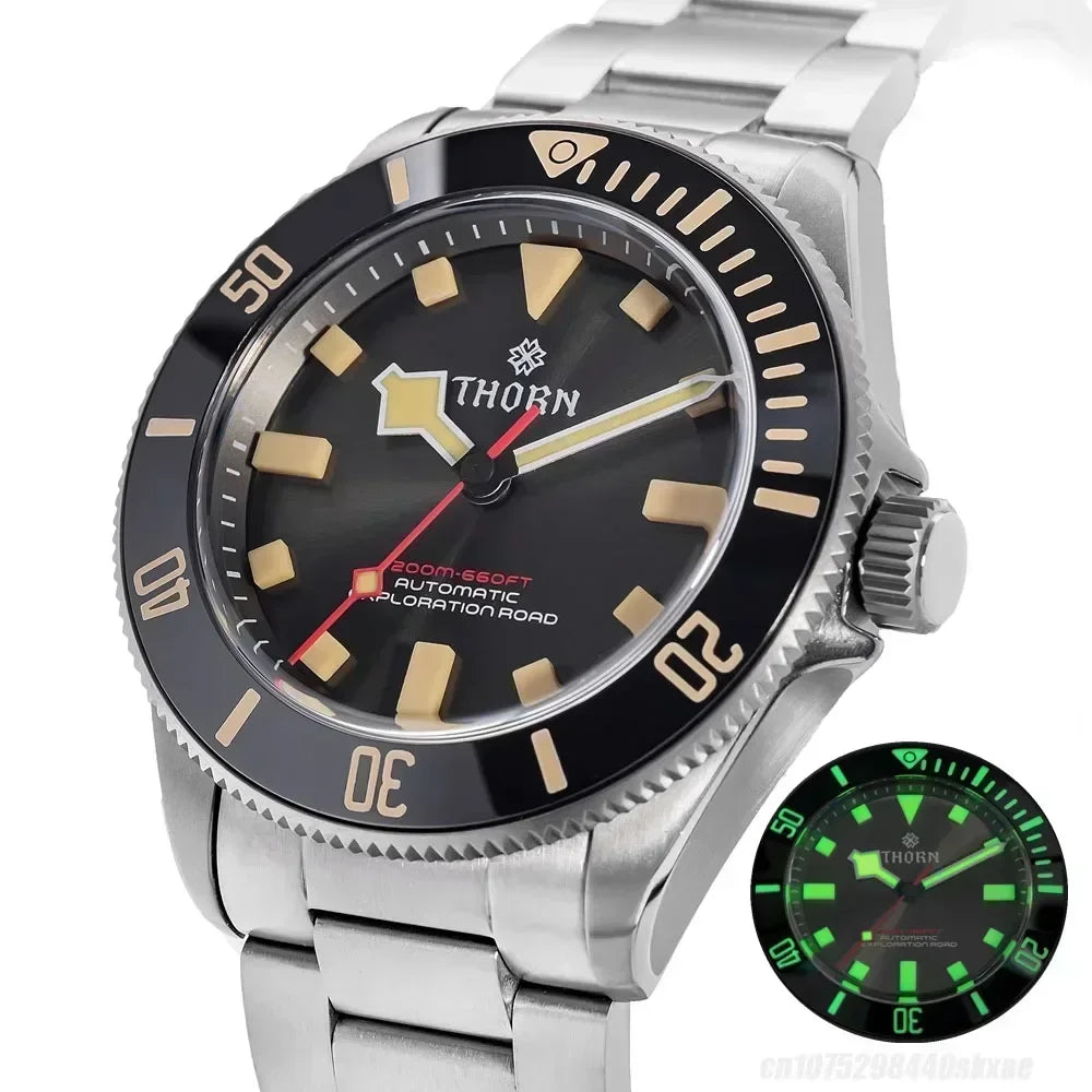 THORN 39mm Homage Titanium Watch For Men Vintage PT5000 Movement Automatic Sapphire Crystal C3 Super Luminous 200M Waterproof