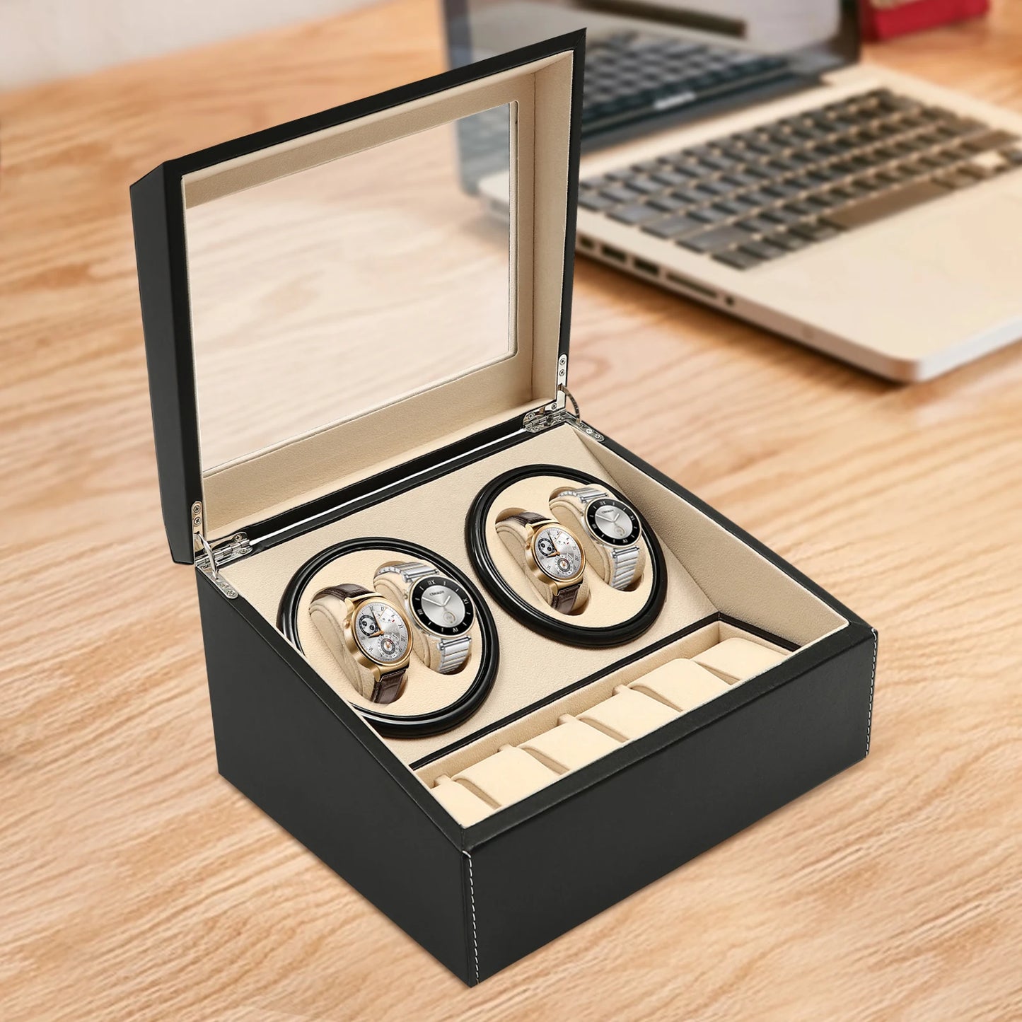 4+6 Watch Winder Automatic Watches Shaker PU Leather Mechanical Watch Box Watch Jewelry Display Box Brief Boxers