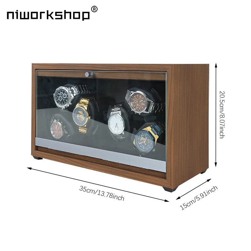 Automatic Watch Winder,6 Slots Wooden Watch Storage Cases with Quite Motor,LED Light,Flexible Pillows For MenAnd Women's Watches Brief Boxers