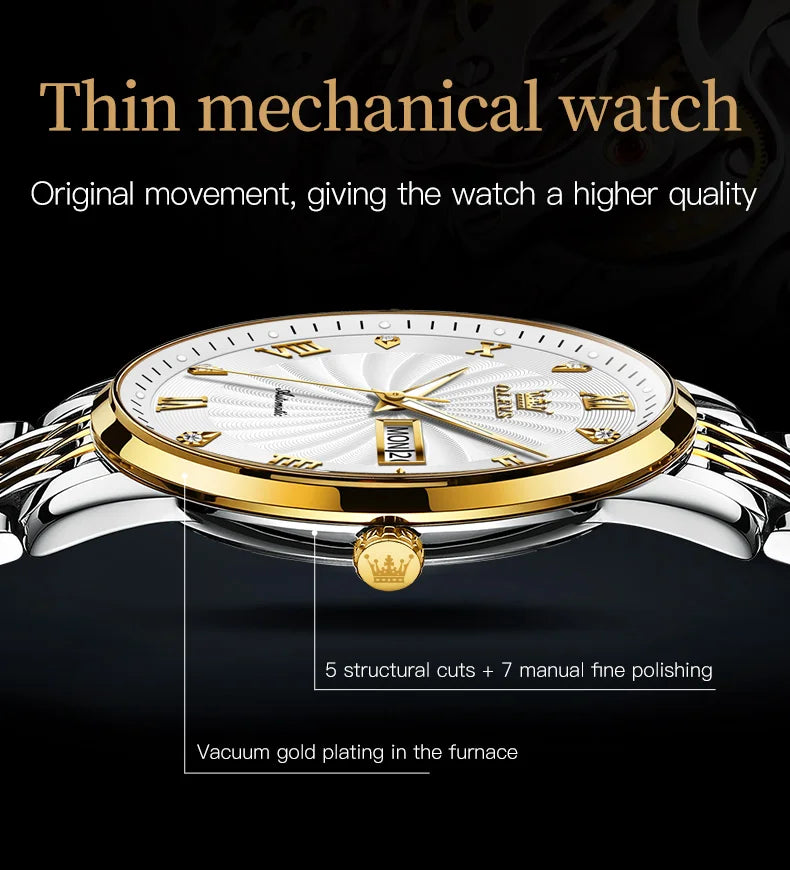 OLEVS 6630 Fashion Business Mechanical Watch For Men Dual Calendar Luminous Wristwatch Roman Scale Deep Waterproof Man Watches Brief Boxers