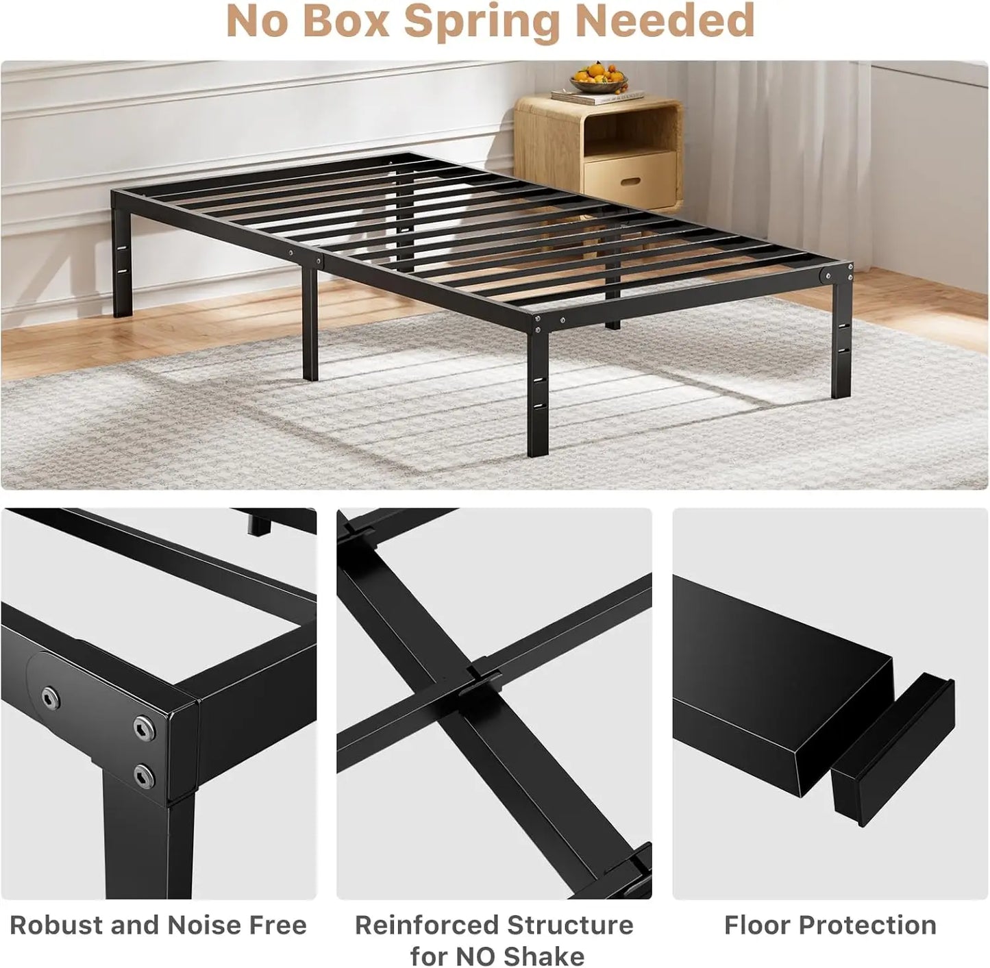 Bed Frame Twin Size Metal Platform Mattress Foundation with Steel Slat Support No Box Spring Needed Storage Space Under Easy