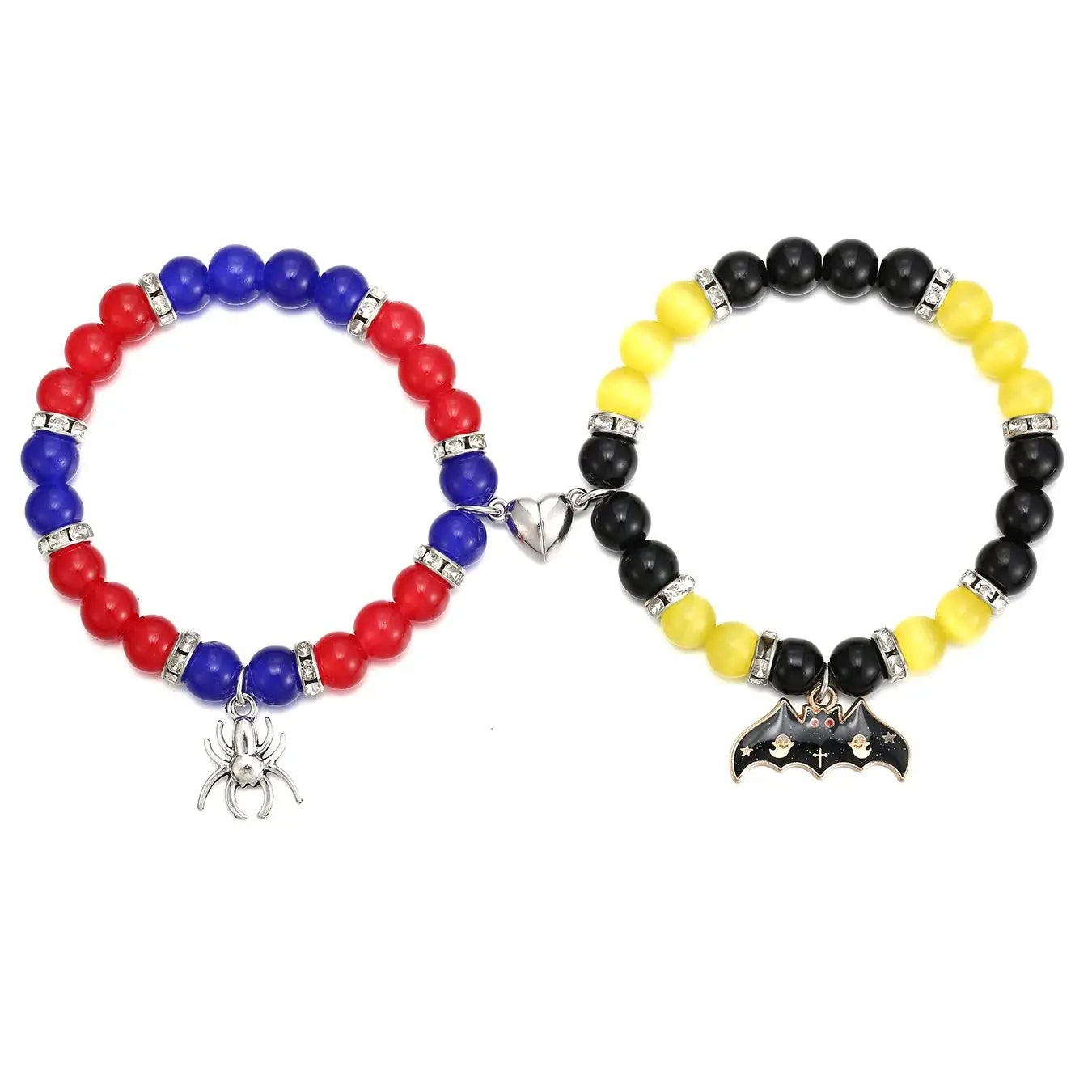 2 Pcs of Couples Fashion All-matching Yellow and Red Beaded Bracelets Pendant Elastic Retractable Heart Shape Magnetic Bracelets