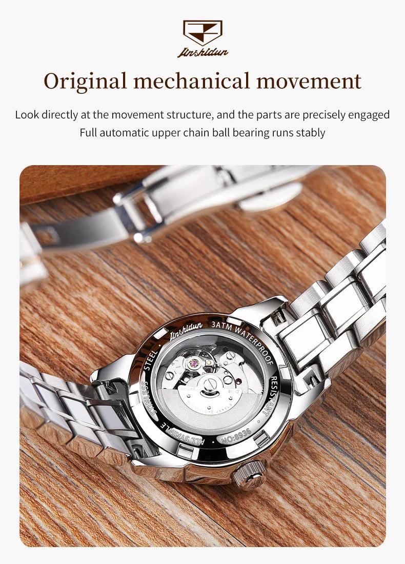 JSDUN 8936 Original Elegant Mechanical Woman Wristwatch Week Date Display Automatic Watch For Women Luxury Waterproof Watches Brief Boxers