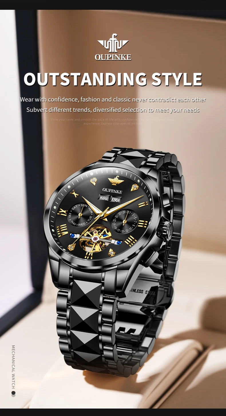 OUPINKE 3240 New Version Automatic Mechanical Watch For Men 44mm Big Dial Deep Waterproof Man Wristwatch Luxury Hollow Watches Brief Boxers