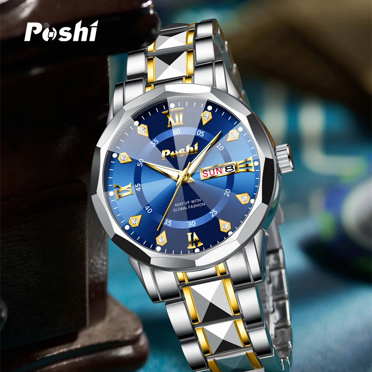 POSHI Men's Watch Date Week Fashion Watch Men Original Waterproof Non-mechanical Luminous Dual Calendar Quartz Wristwatch Brief Boxers