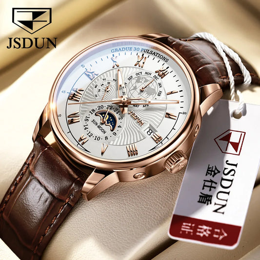 JSDUN 8909 Top Brand Mechanical Watch For Men 24 Hours Display Original Wristwatch Moon Phase Waterproof Classic Man Watches Brief Boxers