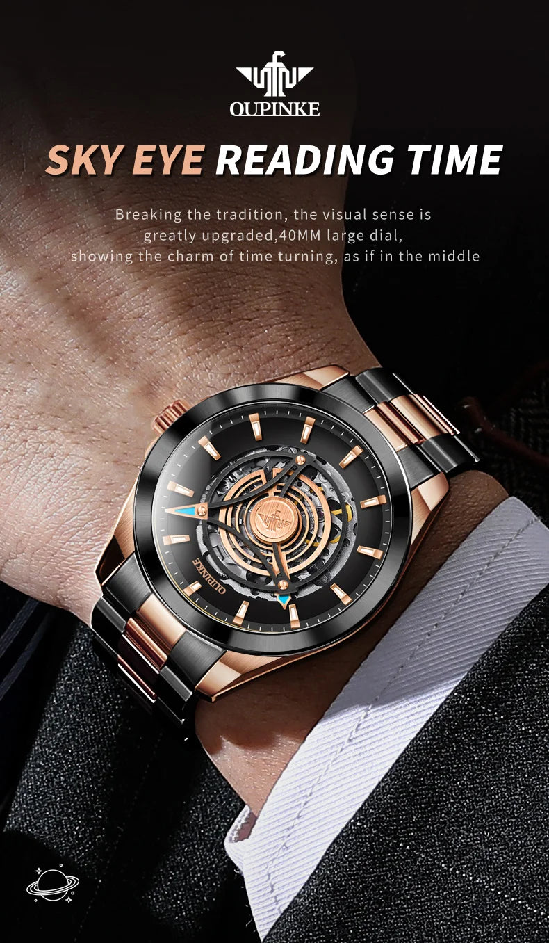 OUPINKE 3206 Top Brand Hollow Mechanical Watch For Men Synthetic Sapphire Mirror Waterproof Wristwatch Luxury Business Watches Brief Boxers