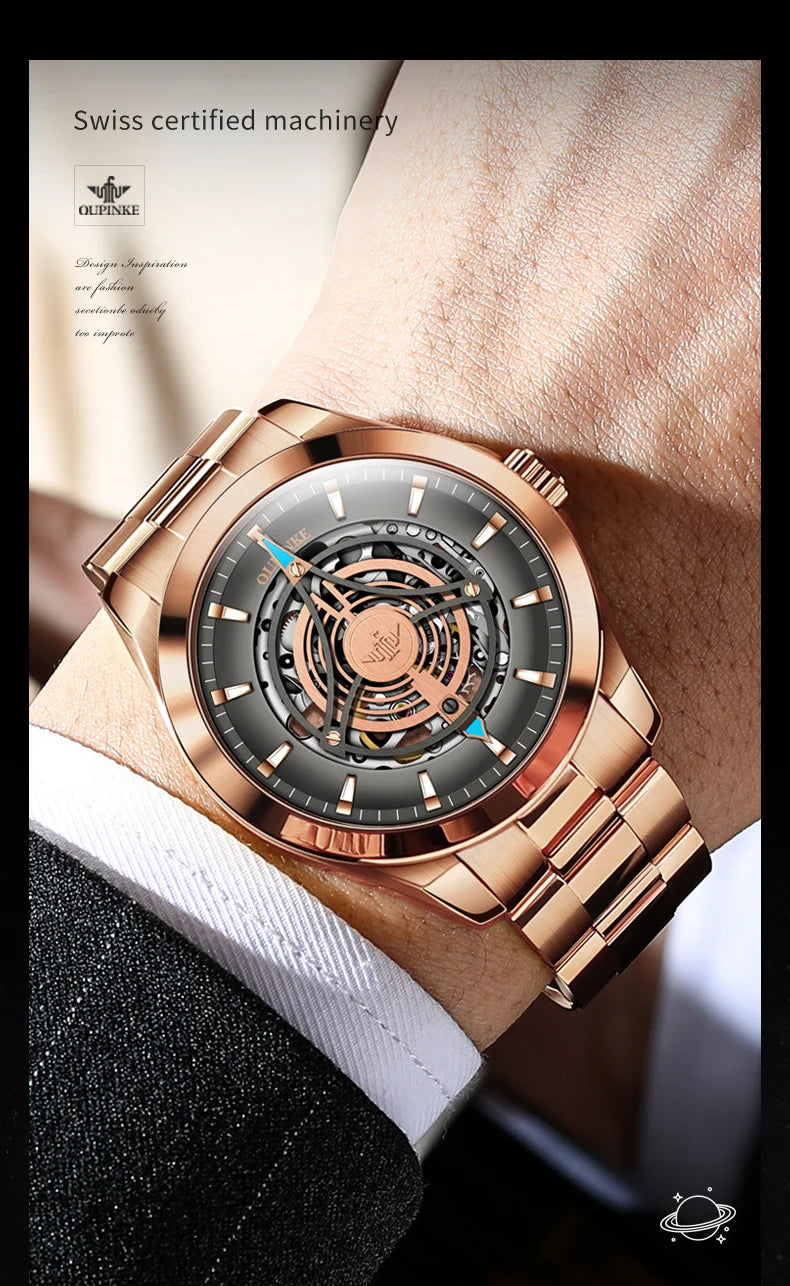 OUPINKE 3206 Top Brand Mechanical Dress Watch For Men Luxury Fashion Waterproof Wristwatch Hollow Business Automatic Man Watches Brief Boxers