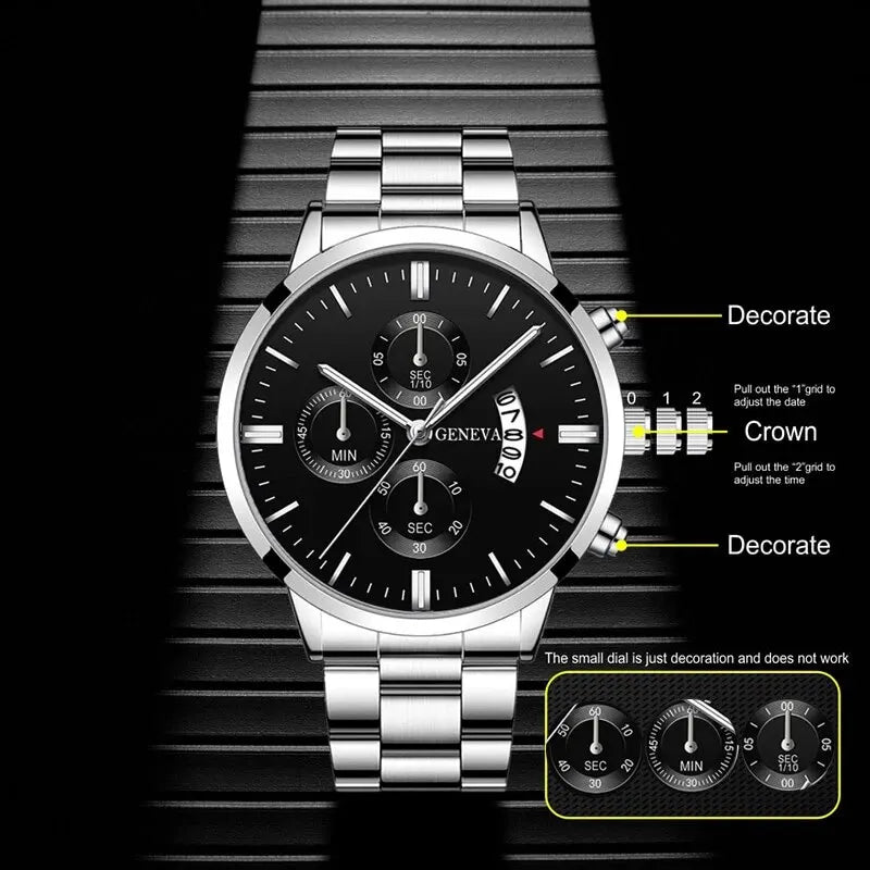 Fashion Men Stainless Steel Watch Luxury Calendar Quartz Wrist Watch Business Watches Man Clock Male Bracelet Wristwatch Brief Boxers