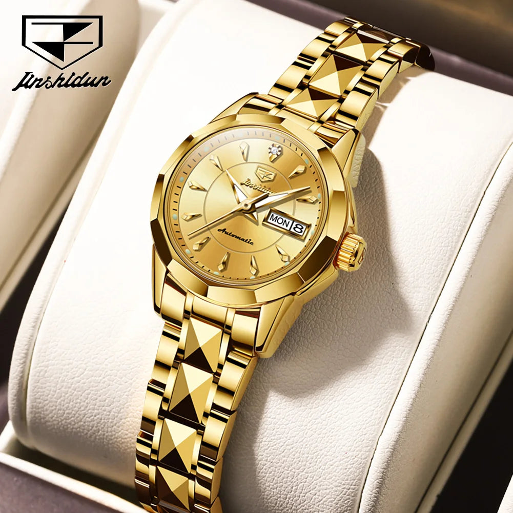 JSDUN 8936 Original Elegant Mechanical Woman Wristwatch Week Date Display Automatic Watch For Women Luxury Waterproof Watches Brief Boxers