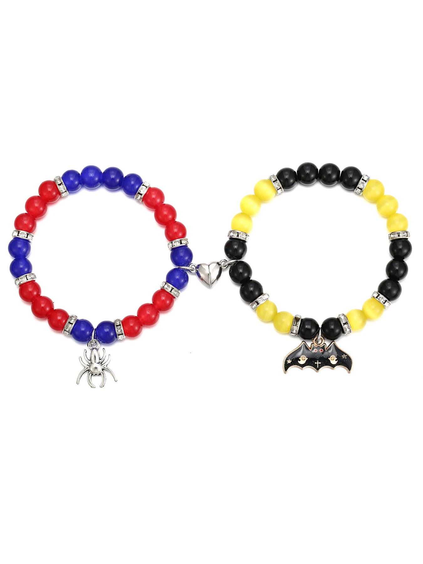 2 Pcs of Couples Fashion All-matching Yellow and Red Beaded Bracelets Pendant Elastic Retractable Heart Shape Magnetic Bracelets