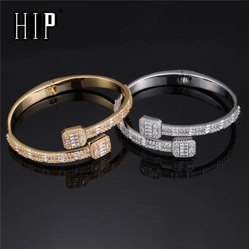 Hip Hop AAA+ Baguette Zirconia Stone Cubic Bangles Copper 6MM Bling Iced Out Bracelets For Men Women Wristband Jewelry Gift Brief Boxers